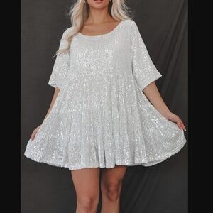 Sequin Babydoll Mini Dress Cocktail Party New